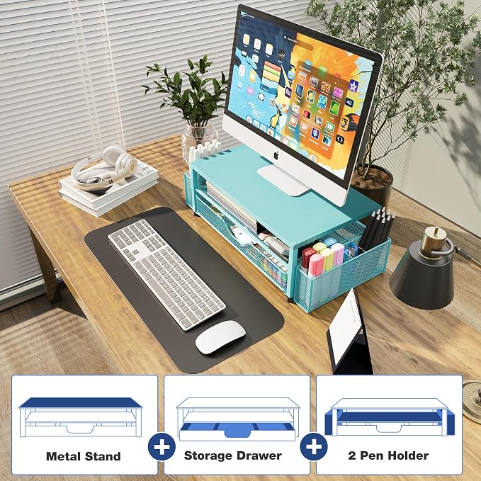 OPNICE Desk Organizers and Accessories, 2-Tier Computer Monitor Stand Riser