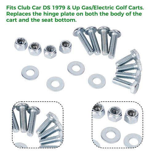 10L0L Club Car DS Seat Hinge Set for 1979-Up Golf Carts Seat Cushion Buckle Plate OEM 1011652 1012412 - Male + Female