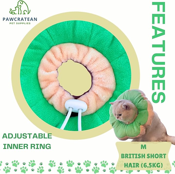 Adjustable Comfy Flower Style Elizabeth Collar for Cats Puppies Soft Recovery Cone Pet Protective Neck Collar (Green, Samll)