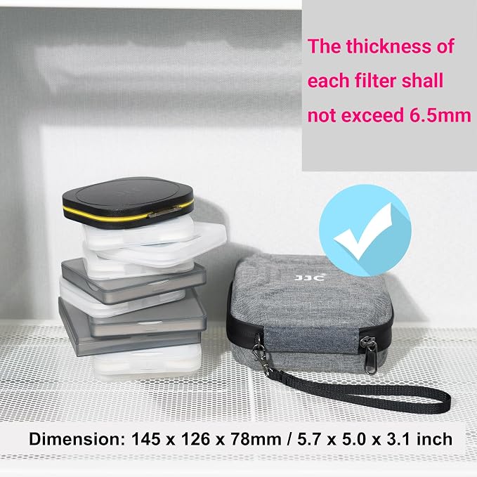 JJC 10 Pockets Hard Shell Lens Filter Bag Up to 95mm, Water Resistant &