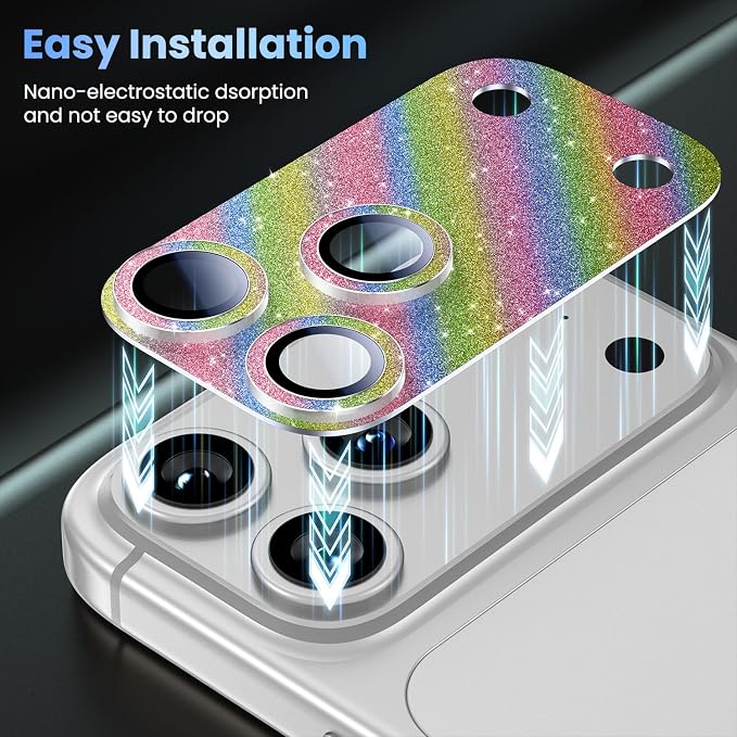 Uyiton for iPhone 17-Pro Camera-Lens Protector: Bling Metal Tempered Glass Rear