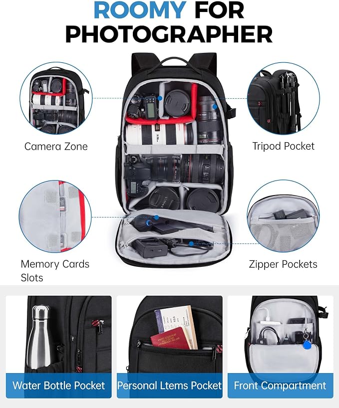 BAGSMART Camera Bag for DSLR, Waterproof Camera Backpacks for Photographers
