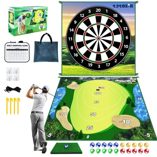 Golf Chipping Game with Hitting Mat, 70"x70" Double Sided Golf Practice Mat Kits with 20 Sticky Balls, Indoor Outdoor Golf Training Accessories for Adult Family Yard Game (No Club)