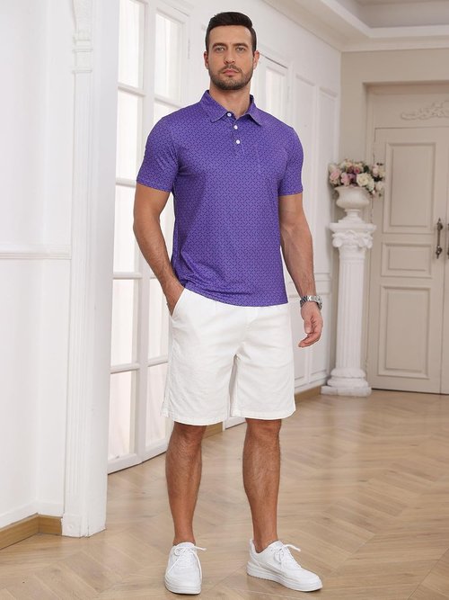 Lexiart Men's Golf Shirt - Slim Fit, Quick-Dry Performance Polo with Pocket | Stylish Print Patterns