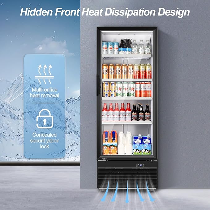 Glass Door Beverage Display Refrigerator 350L 590 Can Black | Fast cool, low noise, self-closing door, glass door, for store/office
