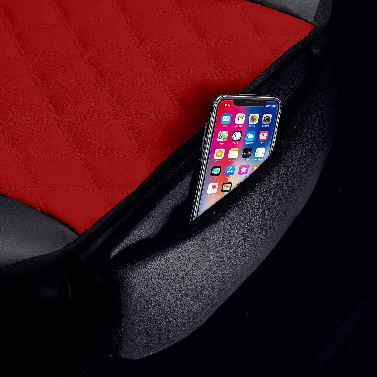 FH Group Car Seat Cover Cushion - 2 Pack Seat Covers for Cars Trucks SUV, Faux Leather Car Seat Cushions, Waterproof Car Seat Cover Cushion, Universal Fit Car Seat protector Front Set Red