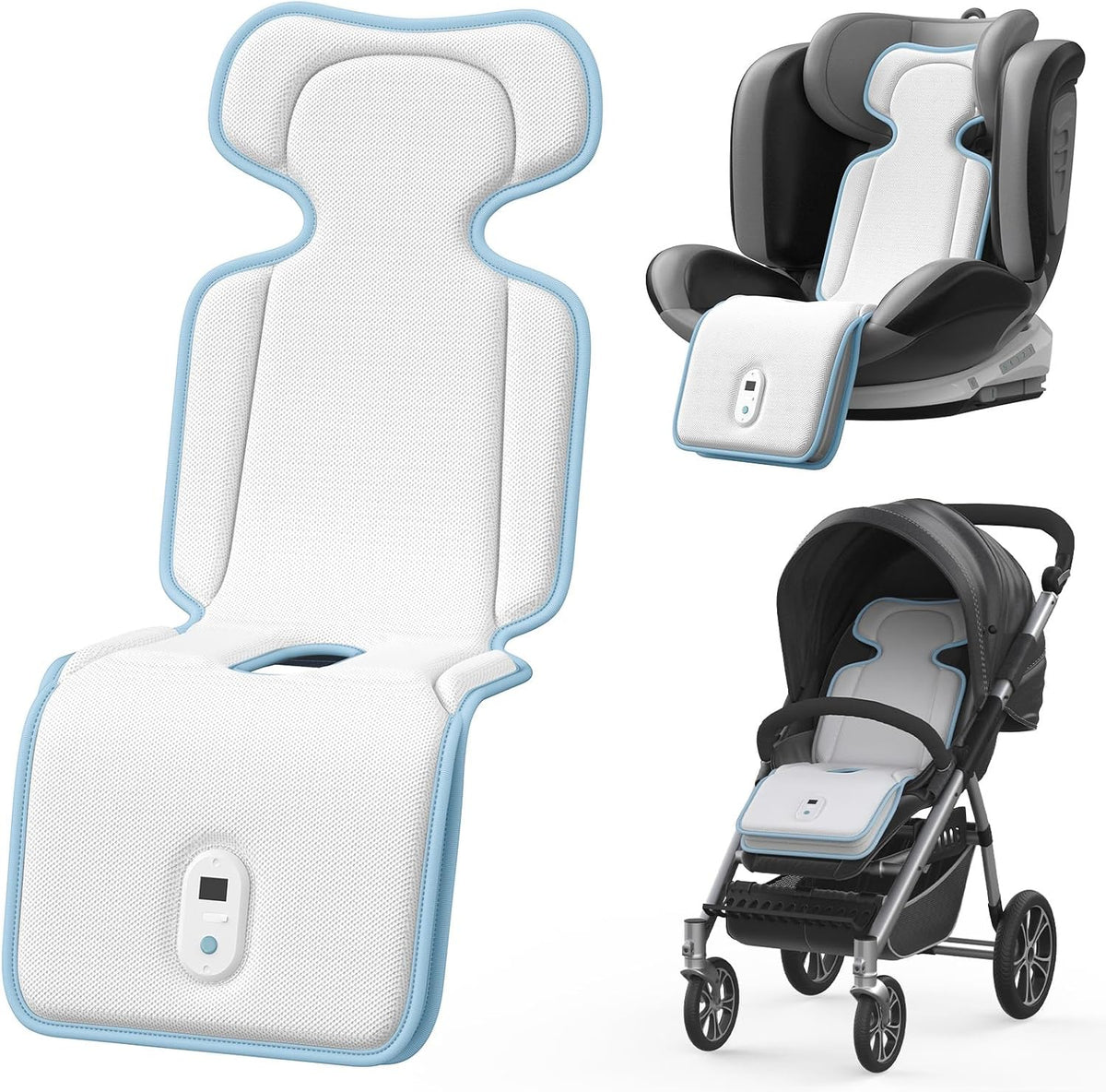 AMACOOL Baby Stroller Cooling Pad, 3D Breathable Carseat Cooling Pad with 2 Built-in Blower, Max 10H Ventilation 3 Speeds 10000mAh Rechargeable Cooling Mat Liner for Toddler Baby Summer Essentials