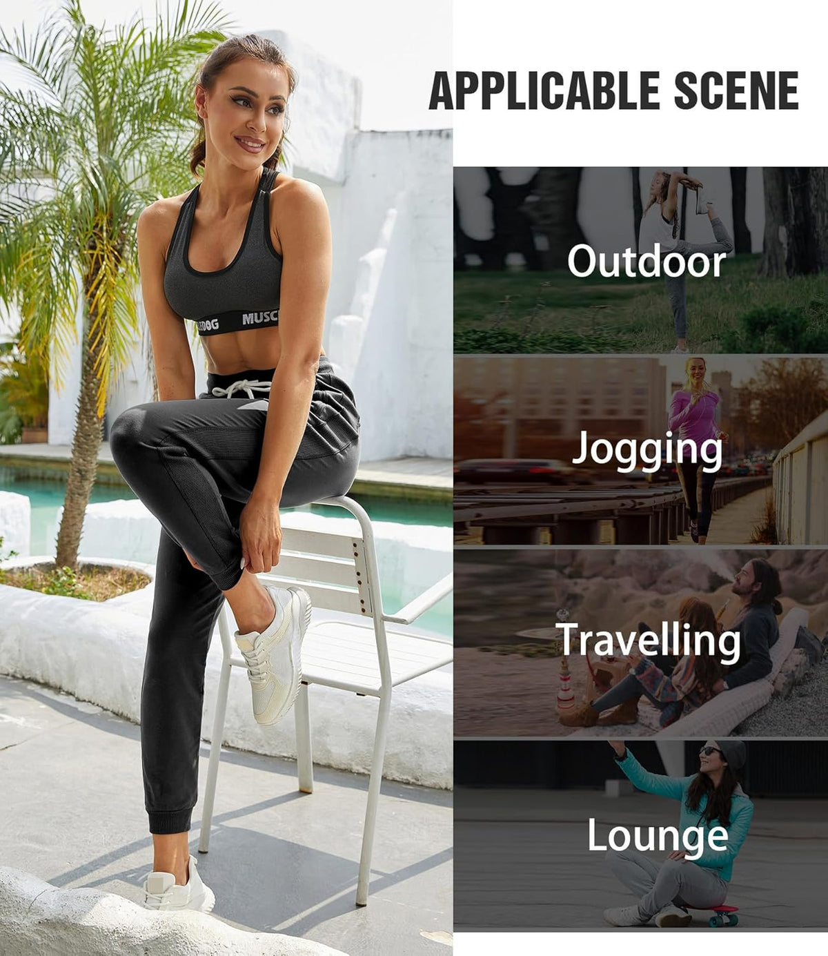 PULI Women's Cotton Jogger Sweatpants - Comfortable Lounge Pants with Zipper Pocket