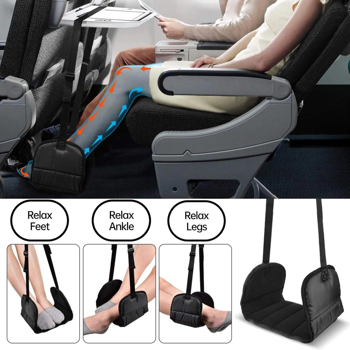 Portable Travel Sleep Comfort Set for Plane 2 Inflatable Travel Pillows,Foot Rest Hammock,Eye Mask Ear Plugs for Airplane Flight Essentials for Seat Airplane Gadgets for Sleep Comfort Kit