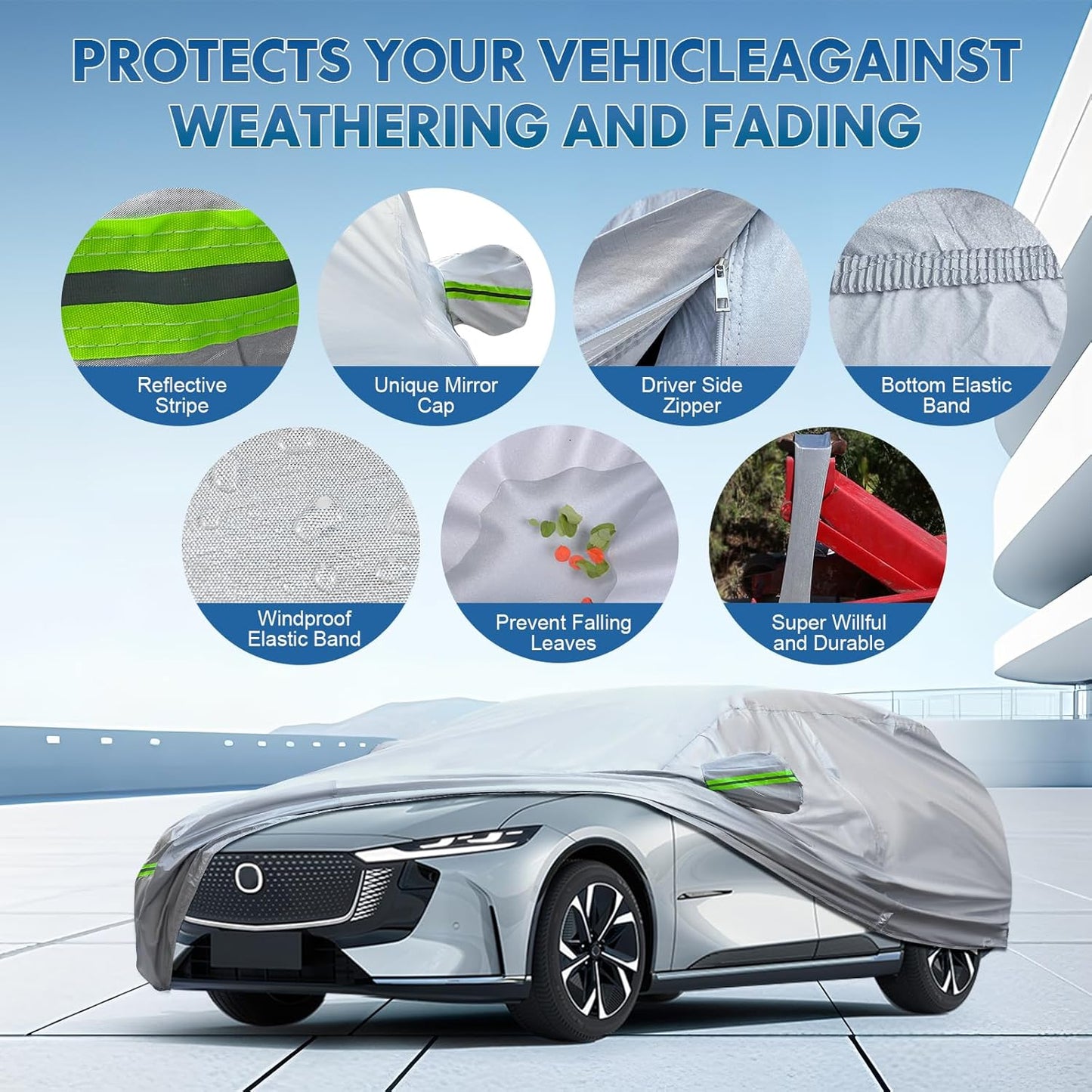 KEYOOG 6-layer Full Car Cover Is All-weather Waterproof, Universal In All Seasons, Snow Prevention, Rainproof, Acid Rainproof, Sunscreen, Ultraviolet-proof, Universally Applicable To Sedan (165"-182")