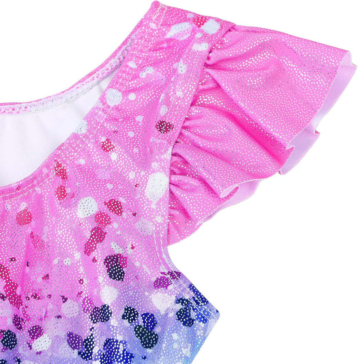 TFJH E Girls Gymnastics Leotards - Sparkle Activewear with Shorts & Scrunchie | Flutter Sleeve Design