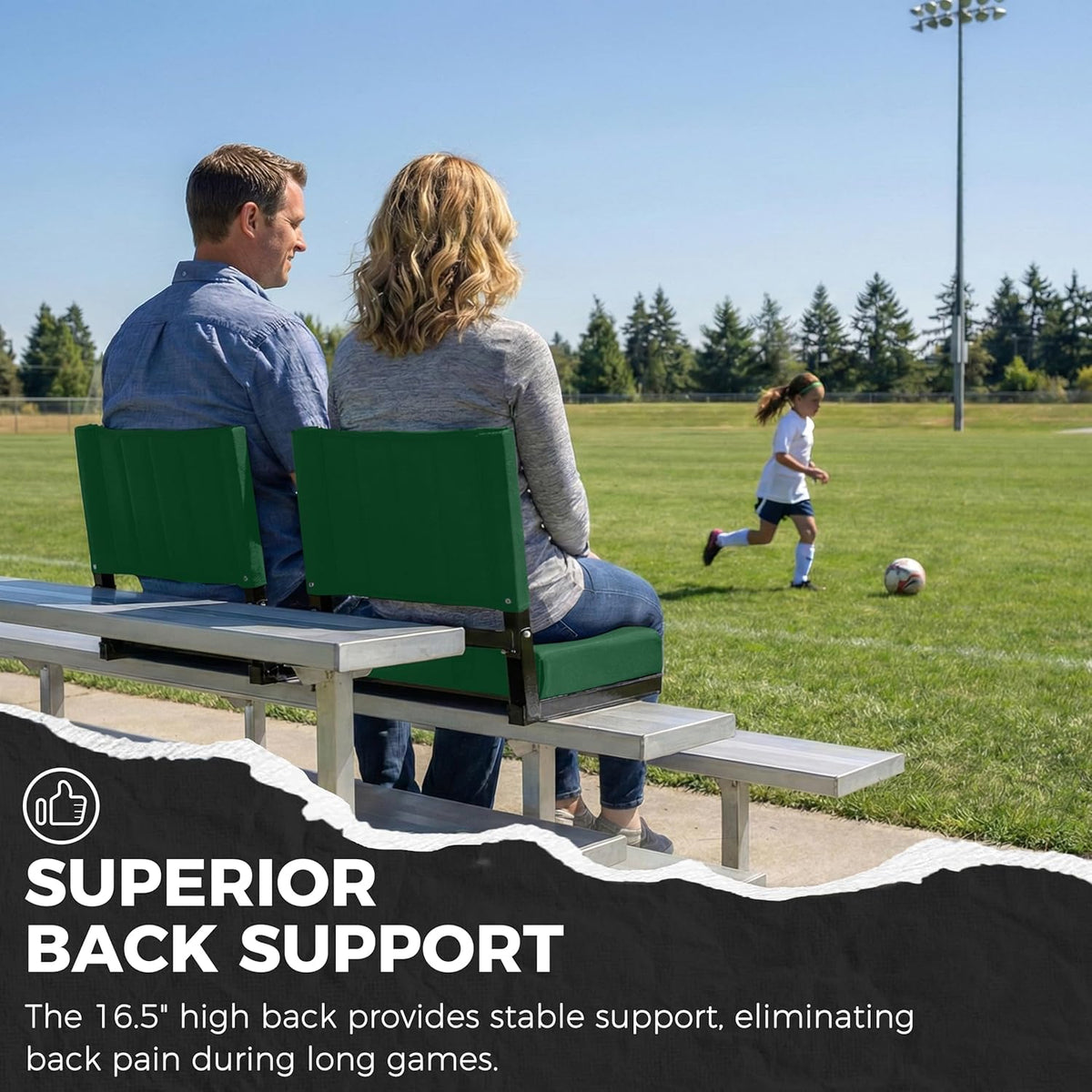 Sport Beats Stadium Seats - Comfortable Bleacher Chairs with Back Support & Cushion | Hunter Green, 1pc Regular - 17" W x 12" D x 16.5" H