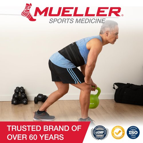 MUELLER Sports Medicine Adjustable Back Brace, Ideal for Upper and Lower Back Pain, Relief & Support for Men and Women, Strains, Sciatica, Scoliosis, Black, Small