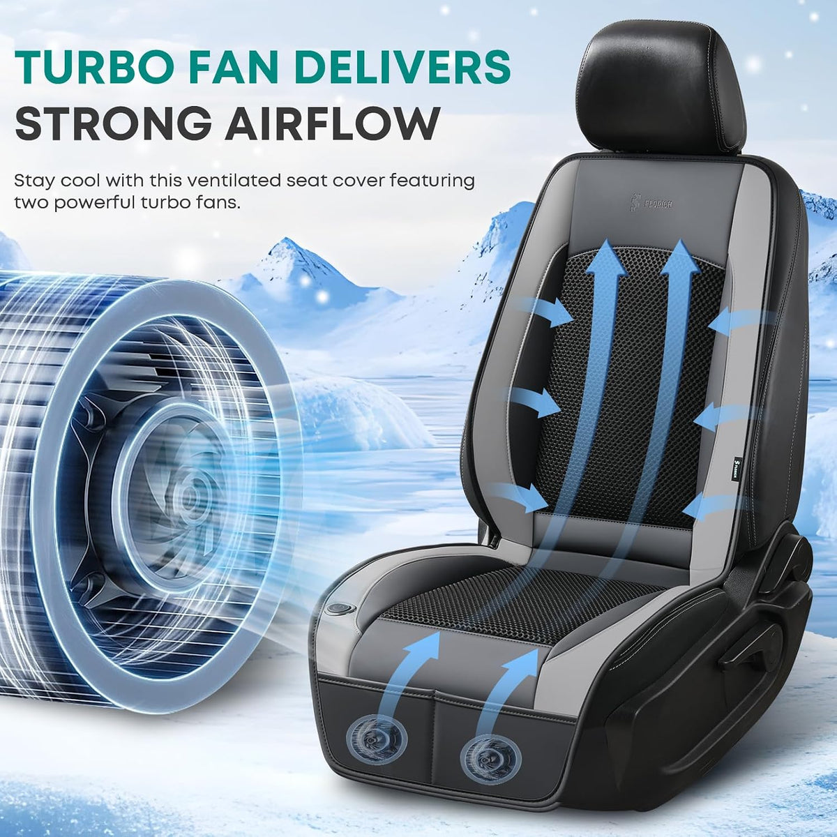 FLORICH Cooling Car Seat Cover Front Seat, 12V-24V Ventilated Seat Cushion, Cooling Car Seat Cushion with 2 Powerful Turbo Fans 3-Speed Adjustable for Summer Driving, Universal Fit for Car SUV Truck