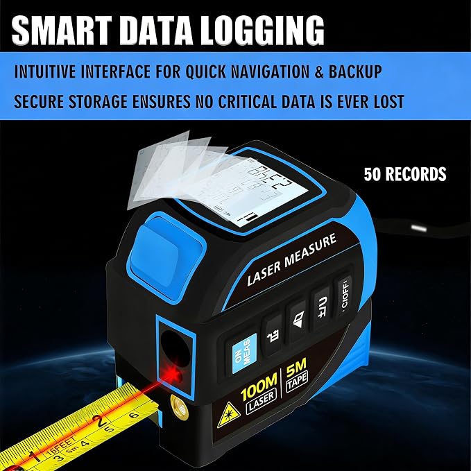 4-in-1 Laser Tape Measure 328FT, Digital Laser Distance Meter, 16FT Steel Tape