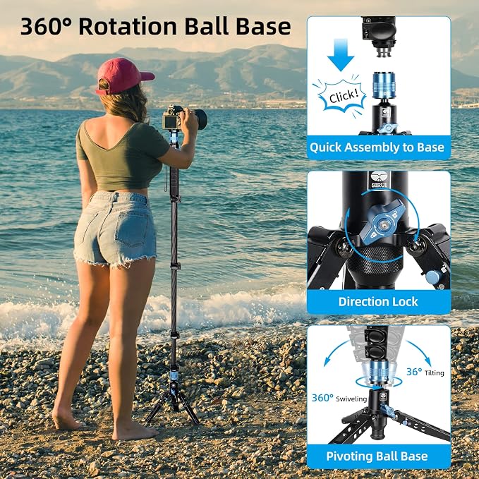 SIRUI P-325FS Monopod with Feet, Max Load 22lbs, 360° Panorama, Quick Release