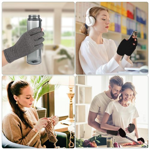 Lustraze 2 Pairs Arthritis Gloves for Women and Men, Pain Relief Compression Gloves Women,Fingerless Design, Breathable Fabric