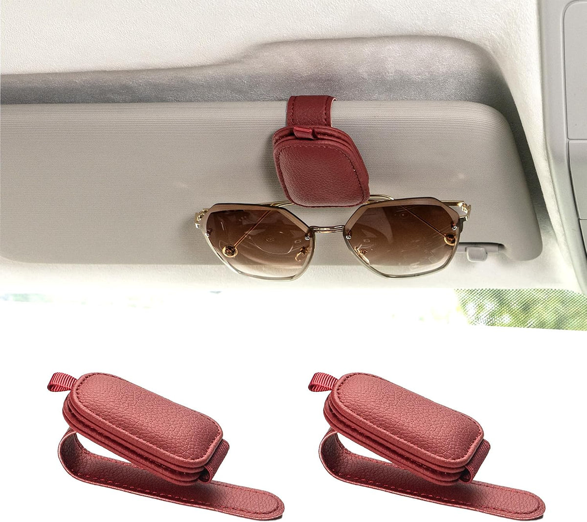 Yuoyar Magnetic Leather Sunglasses Holder for Car, 2 Packs (Green)