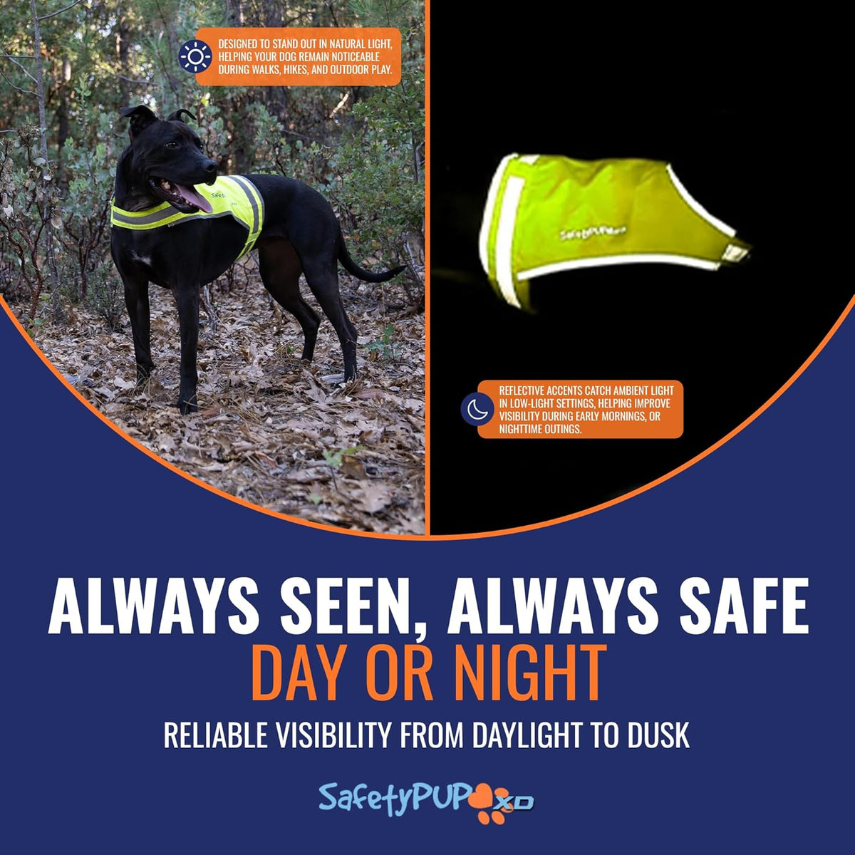 SafetyPUP | XD Lite Dog Vest - Reflective Hi-Visibility Coverage to Mid Back in Fluorescent Yellow