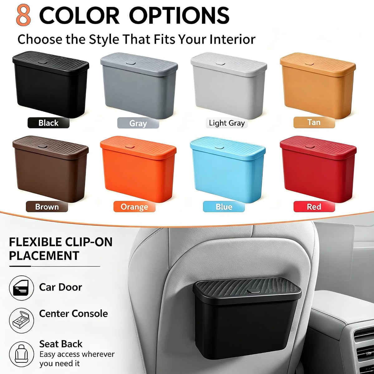 Mini Car Trash Can with Lid,Black ABS Hanging Bin for Door and Seat Back