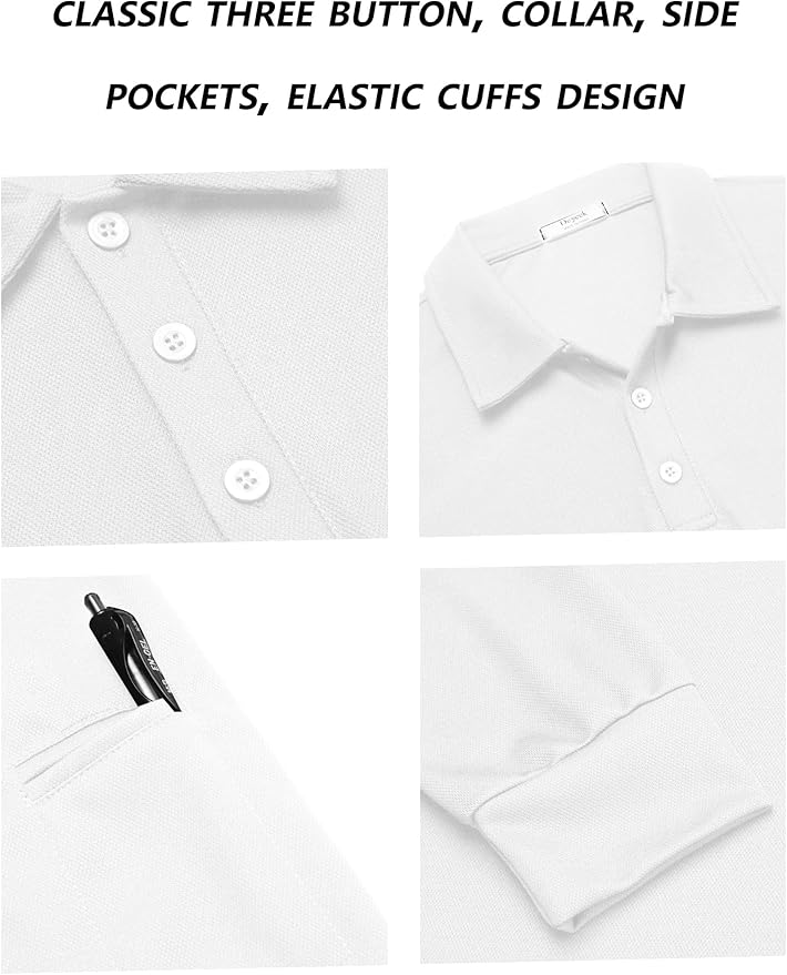 Deyeek Men's Polo Shirts Long Sleeve Golf Polo Shirts for Men Quick Dry UPF 50+ Sun Protection Polos Casual Collared Shirts