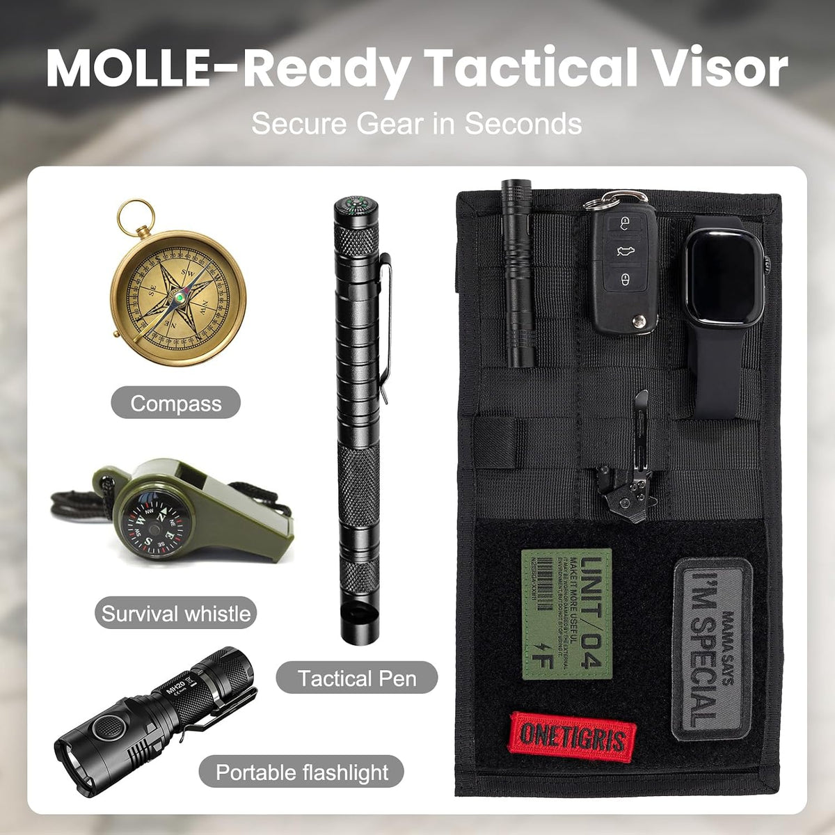 ONETIGRIS Tactical MOLLE Sun Visor Organizer, Car Visor Storage Cover Panel