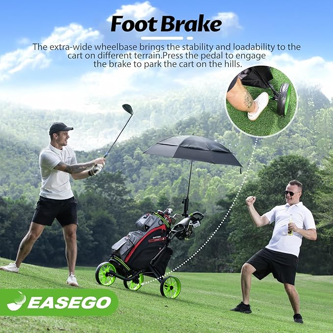 Golf Push Cart 3 Wheel : Golf Bag Cart Foldable with Phone Holder/Cup/Umbrella Holder Compact Golf Pull Carts Quick Fold Golf Caddy Push Carts with Large Wheelbase for Different Terrain