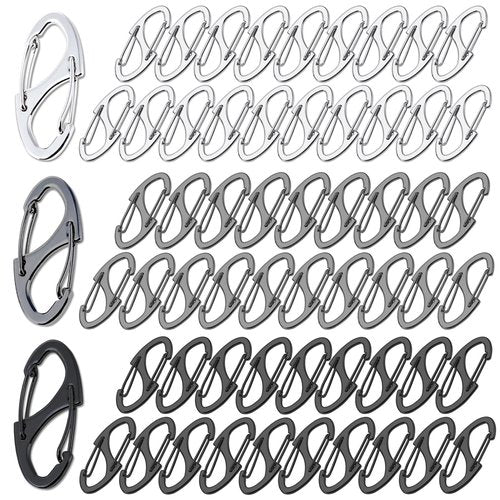 60PCS S Shaped Double Carabiner Clips 1.6 Inch Small Spring Snap Hook Keychain Dual Wire Gate Clip Interlocking Tiny Biner Clip Attachment Accessories (3 Colors)