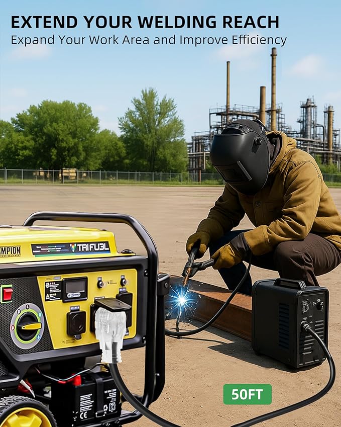 50ft 250V Welder Extension Cord, 8 Gauge Heavy Duty Outdoor Welding Cord with LED Indicator, NEMA 6-50P to 6-50R, 30 Amp 3 Prong Power Extension for Welding Machines, 8 AWG STW, ETL Listed