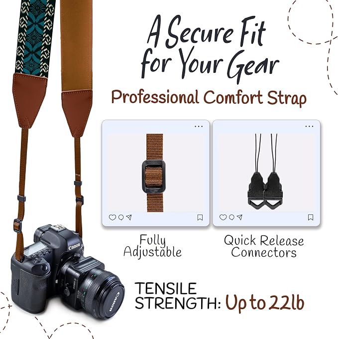 Art Tribute Camera Strap, Vintage Embroidered Neck Shoulder & Crossbody Camera