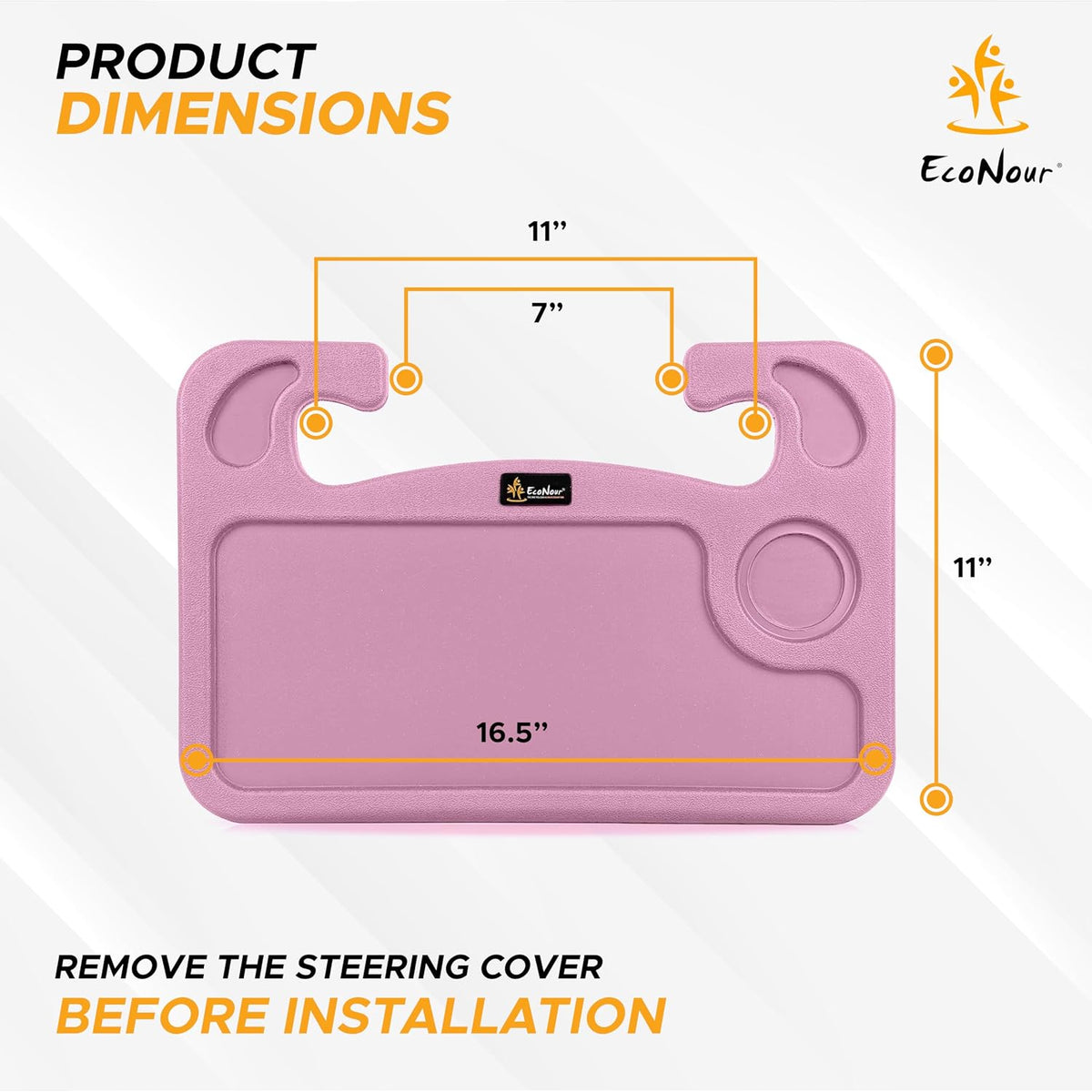 EcoNour 2 in 1 Car Steering Wheel Tray (Pink) | Car Tray for Laptop
