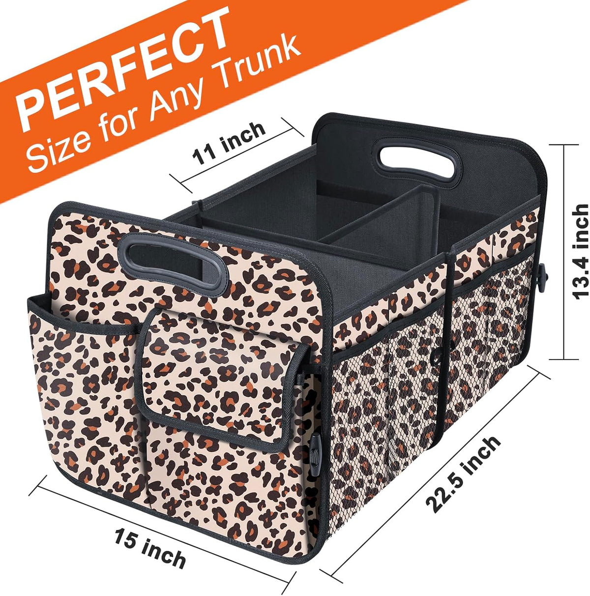 Trunk Organizer, Collapsible Trunk Organizers and Storage, Car Accessories for Women and Men, Multi-Compartment Trunk Storage Organizer for SUV, Car, Mini-Van, Leopard Print