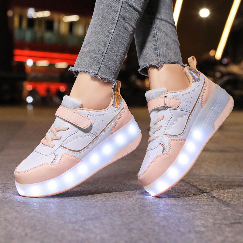 YUNICUS Kids Boys Girls Roller Skate Shoes with LED Wheels Flashing Sneaker USB Rechargeable Shoes for Little Kid/Big Kid Birthday Halloween Christmas(1988Pink30)