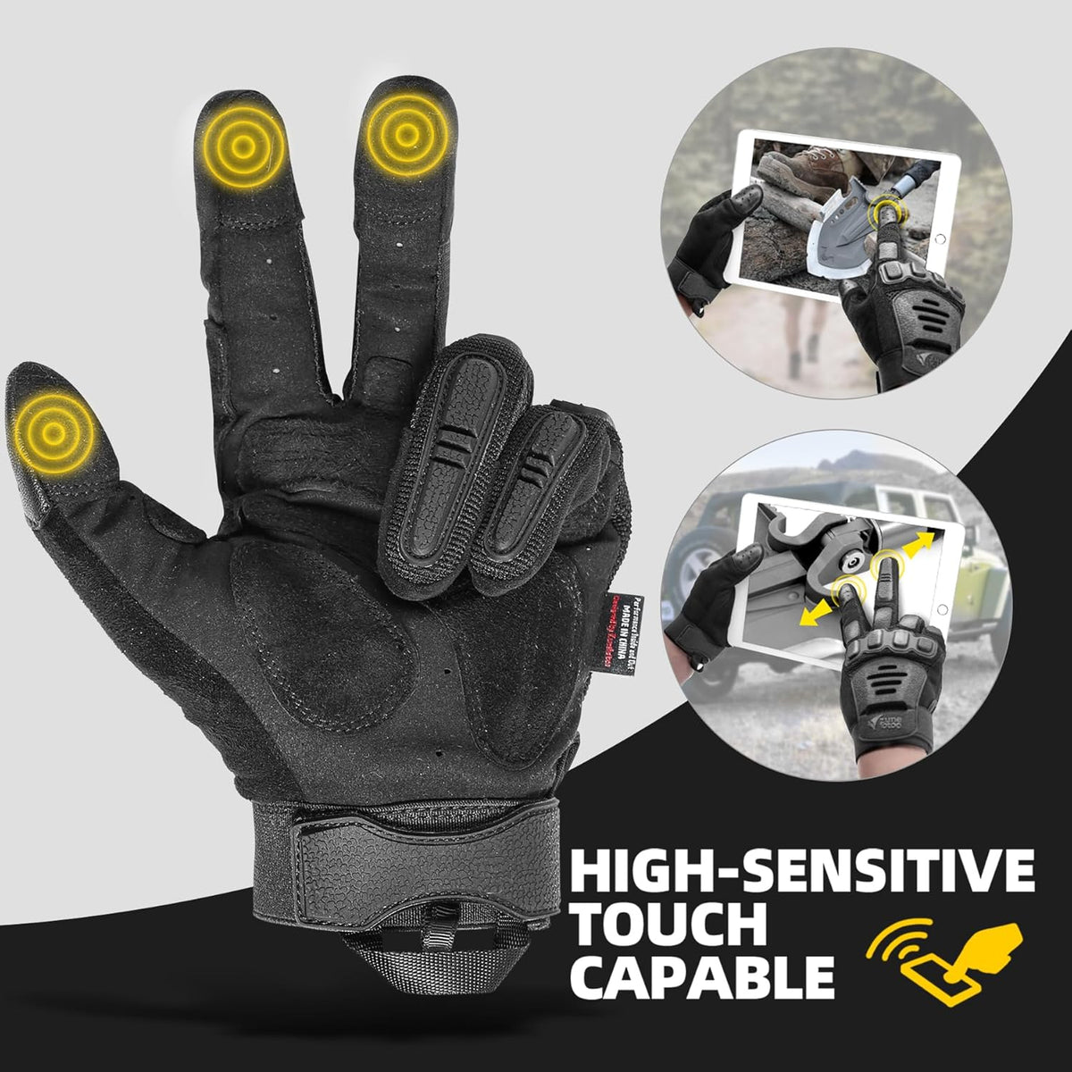 ZUNE LOTOO Tactical Touchscreen Gloves - TPR Finger Impact Protection & Padded Palm for Men | Ideal for Motorcycle, Airsoft, Paintball, Work