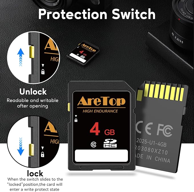 AreTop SD Card 4GB, 5 Pack Class 10 SDHC Memory Card, 5 Pack 4GB Full HD Video