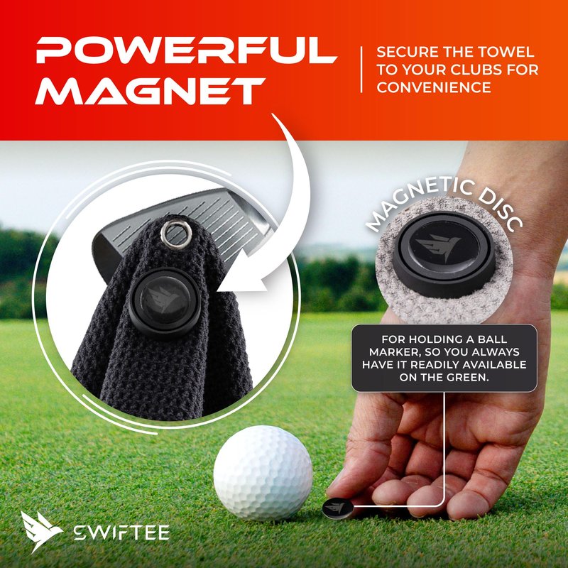 SWIFTEE Ultimate 4-in-1 Premium Golf Towel with Built-in Brush, Magnet, Ball Marker & Carabiner - 760GSM Microfibre Waffle Towel with Inner Wet Dry Liner (Grey)