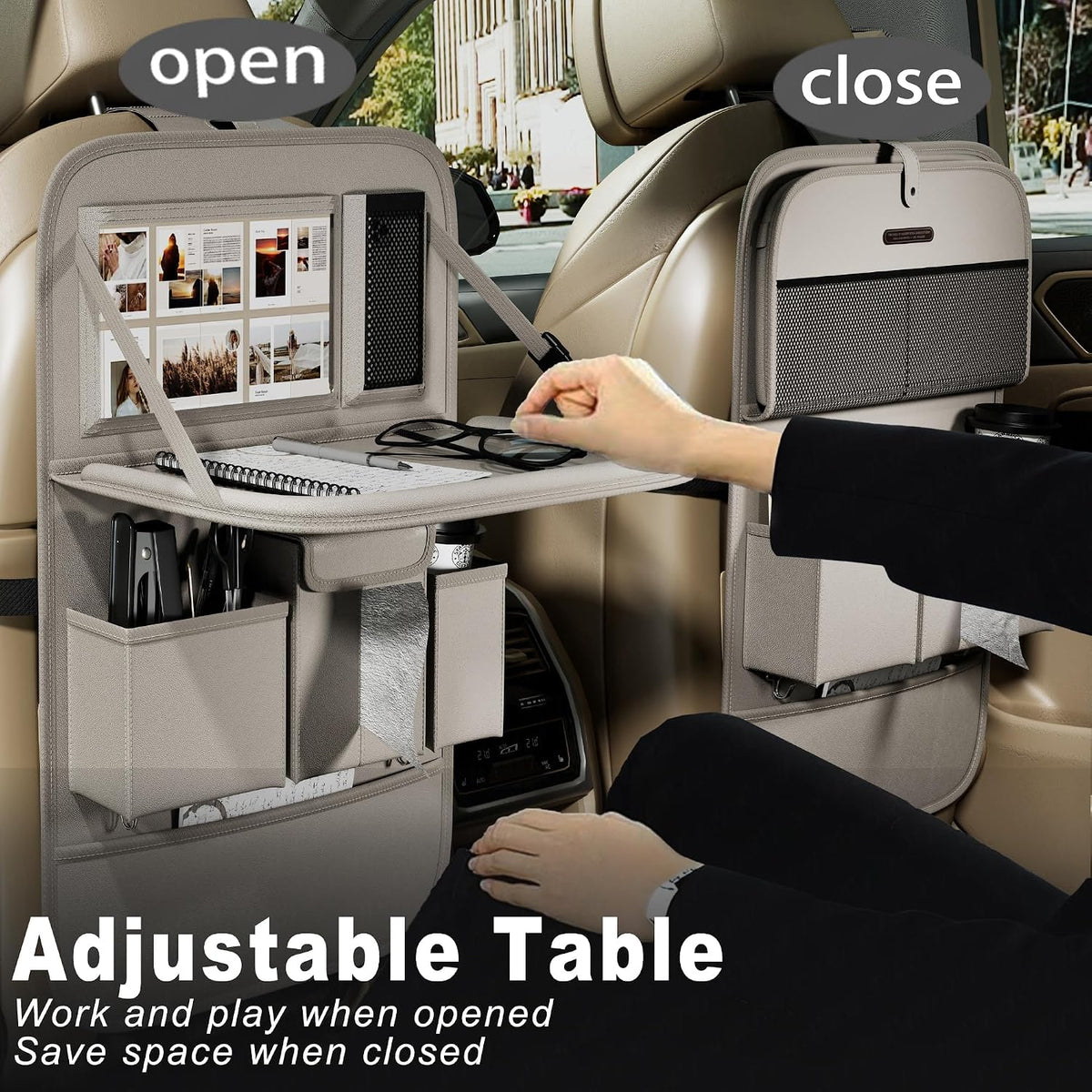 XDV Car Seat Organizers,Multi-functional Back Seat Protectors, Storage Pouches, and Tray Holders (for Cars, Kids, Seat Back and Rear Seats) (Plain Gray, 1 Pcs)