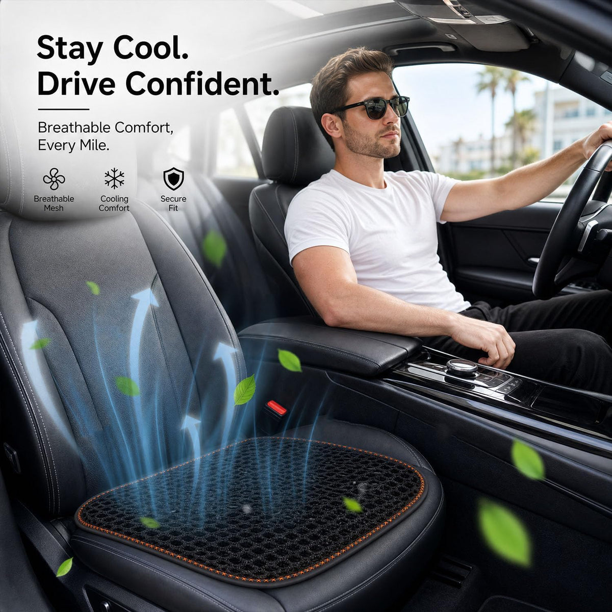 Cool and Breathable 3D air MESH car seat Cushion for Summer, Universal Ventilated Comfortable seat pad, Suitable for sedans, Vans, Pickup Trucks, and SUVs (Black seat cushion-1PCS)