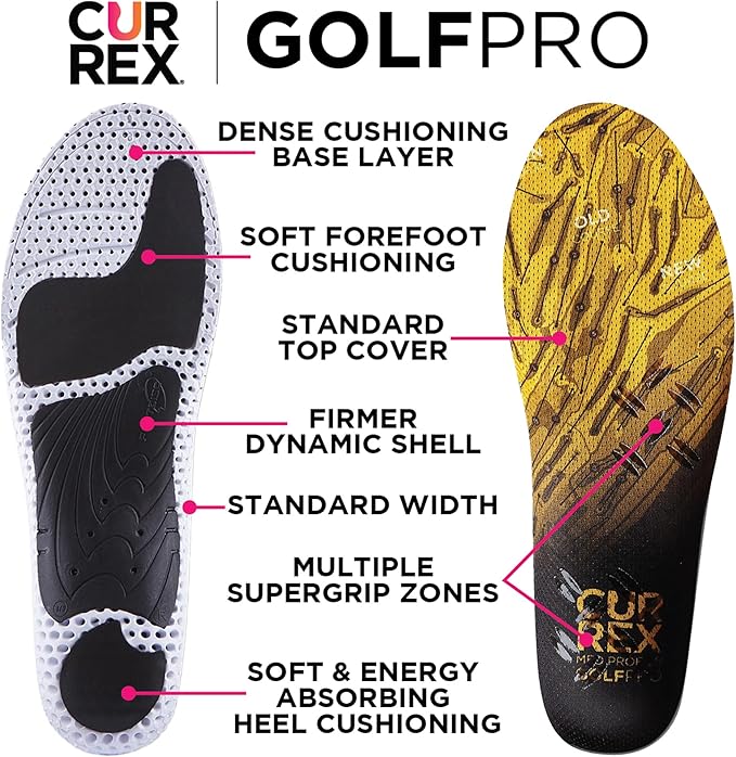 CURREX GolfPro Insoles for Golf Shoes – Arch Support Inserts to Improve Balance, Stability, Comfort & Performance, Help with Foot & Heel Pain Relief – for Men & Women – Medium Arch, XL