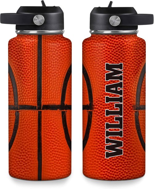 Hyturtle Personalized Basketball Water Bottle - Insulated Stainless Steel, Leak-Proof | 18oz & 32oz Sizes - Perfect Gift for Basketball Lovers