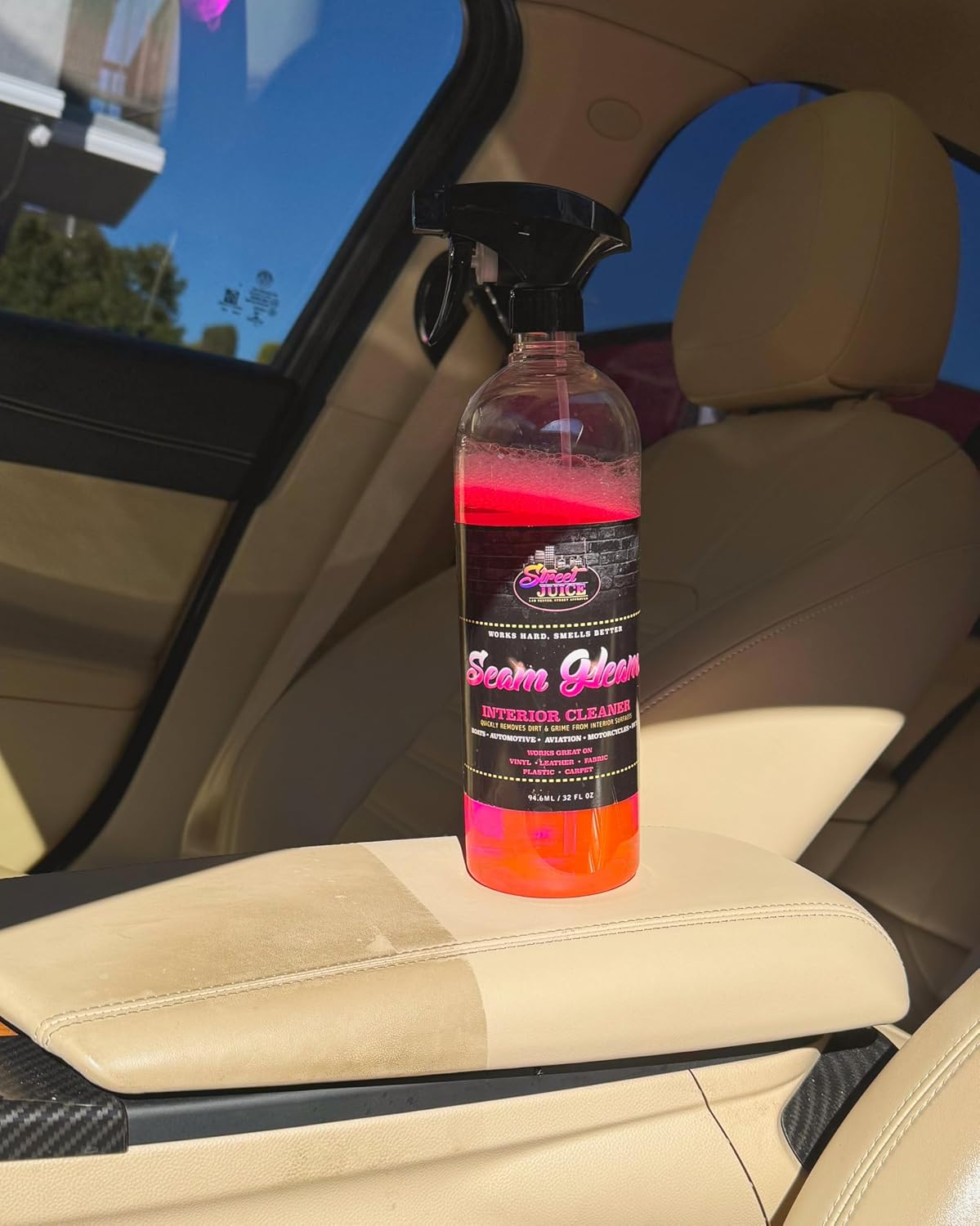 Seam Gleam SG-16 Street Juice Products Interior & Upholstery Cleaner Safe Leather, Vinyl, Plastics, Trim, Carpet, Fabric & More Car, Truck, Boat, Home 16 Fl Oz
