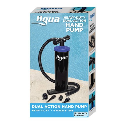Aqua Dual-Action Hand Pump – Heavy Duty Air Pump with 4 Nozzle Attachments – Black