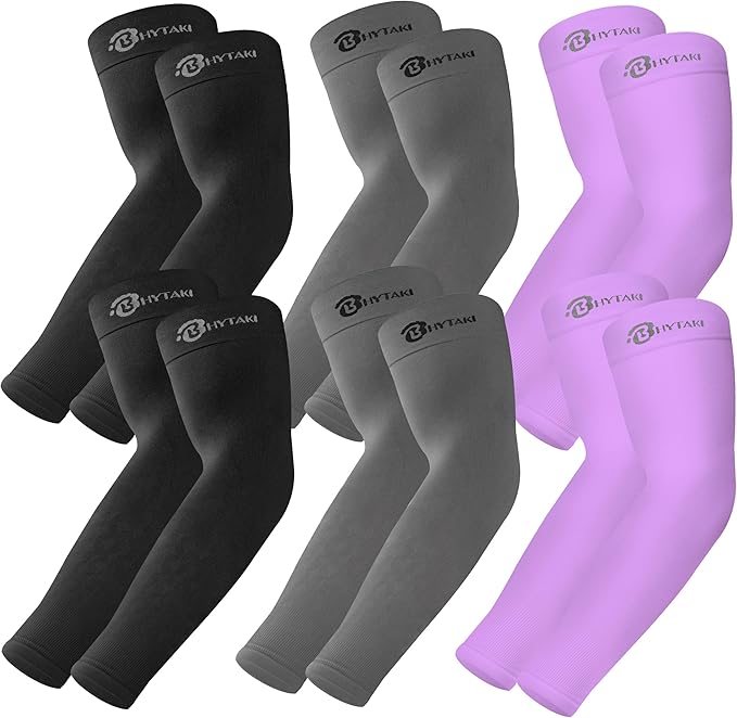 BHYTAKI UV Sun Protection Arm Sleeves, UPF 50 Sports Cooling Arm Compression Sleeves for Men Women Teenager