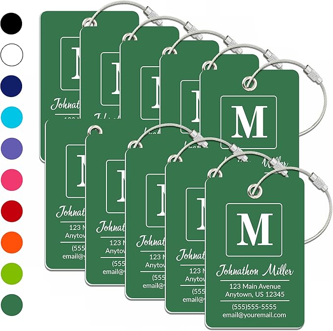 Personalized Luggage Tag | 10 Pack | Custom Luggage Tags for Suitcases | Kids Backpack Tag | 10 Color Options & Choose Font, Font Color