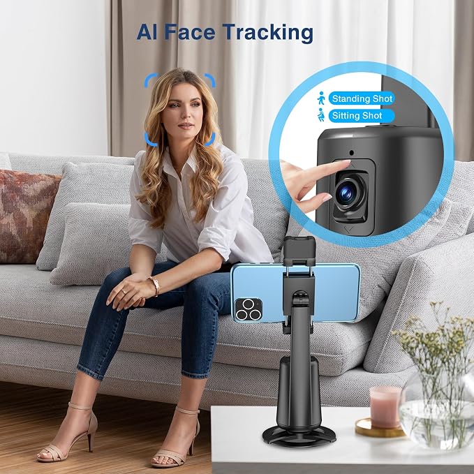 360° Auto Face Tracking Tripod for Phones, Gesture Control & Remote, Smart