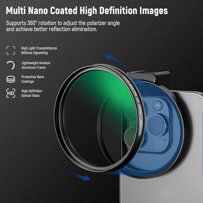NEEWER 67mm CPL Filter for Phone, Circular Polarizing Camera Lens Filter