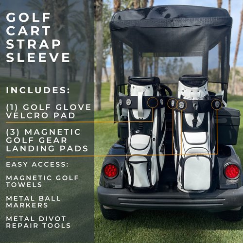 Magnetic Golf Cart Sleeve Utility Strap - Securely Attach Your Lightweight Golf Accessories to Your Cart with Powerful Magnets and Durable Design, Golfer Accessories, Golf cart Accessories (Black)