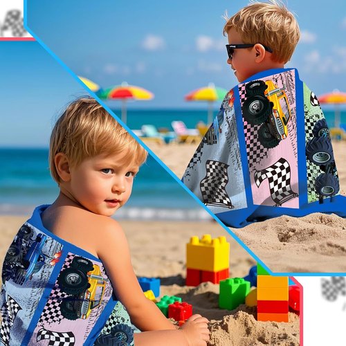 **Skiennix Monster Truck Beach Towel - Quick-Dry Microfiber for Kids | 30 x 60 Inch Racing Car Design**