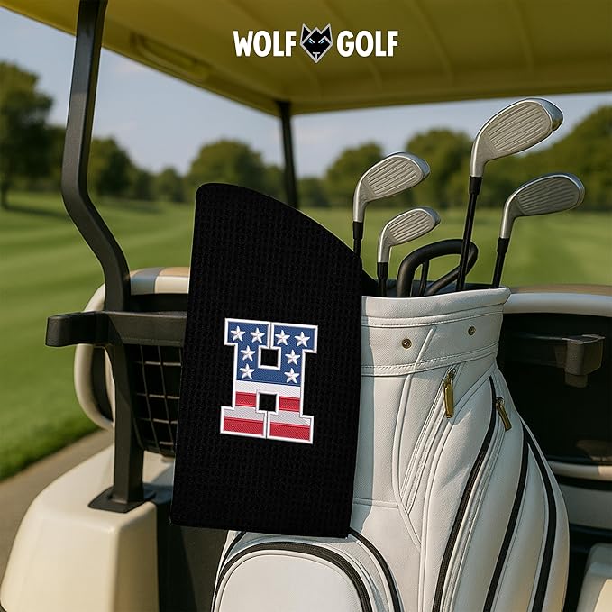 Wolf Golf Towels USA Monogrammed Personalized Golf Towel | Custom Golf Towels for Golf Bags for Men or Women