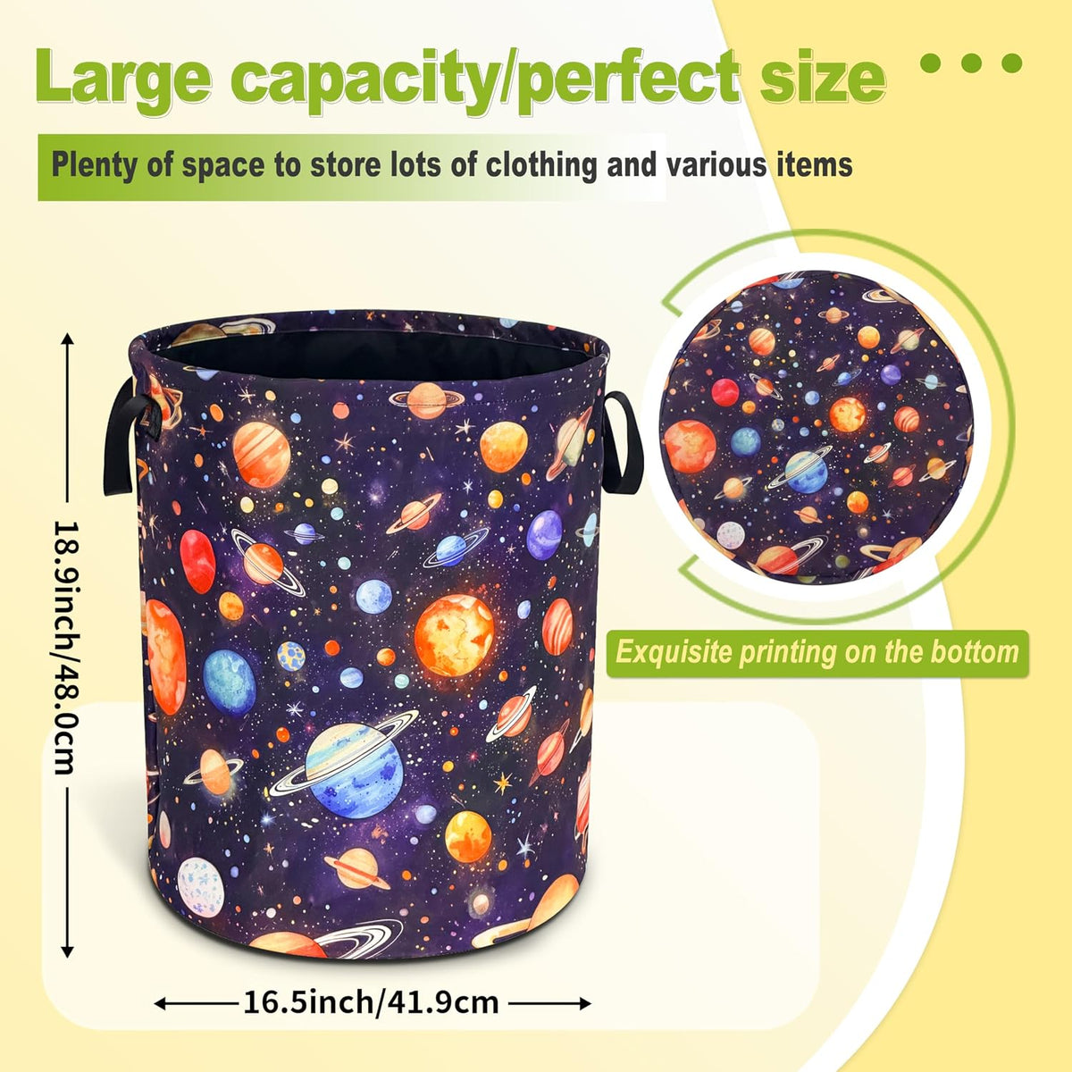 Planet Galaxy Laundry Basket Foldable Waterproof Hamper 18.9 x 16.5 Inch